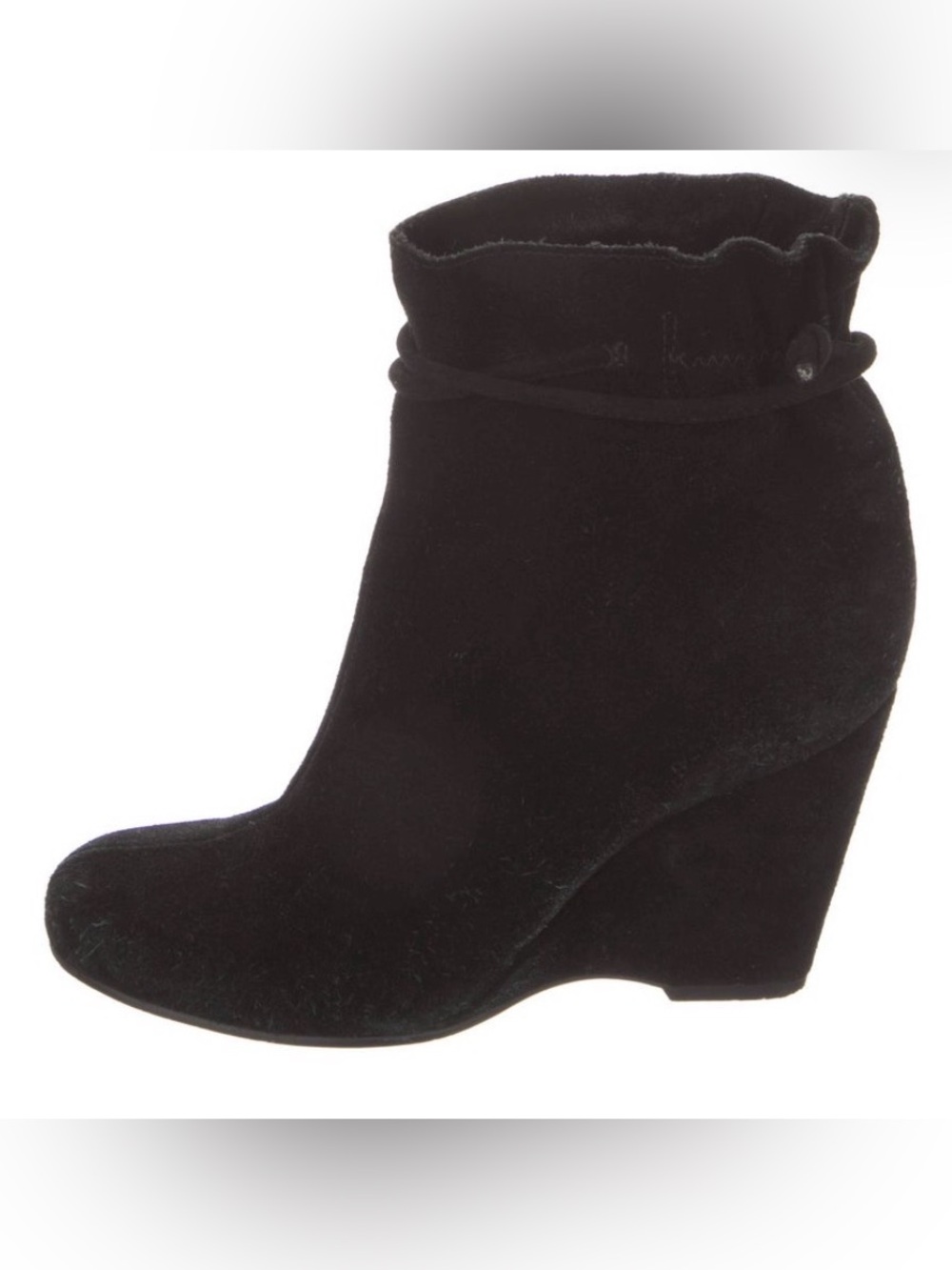 kate spade Black Suede Semi-point Toe Wedge 2.75” Heel Ankle Booties (size 6)